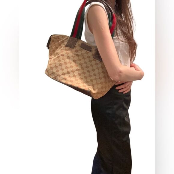 Gucci canvas tote web handle - Picture 1 of 12